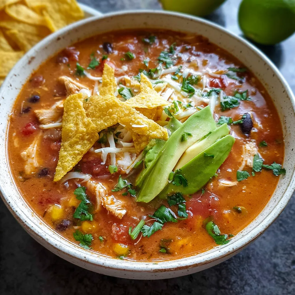 Ultimate Loaded Chicken Tortilla Soup with Fresh Toppings and Crispy Strips - secondary view